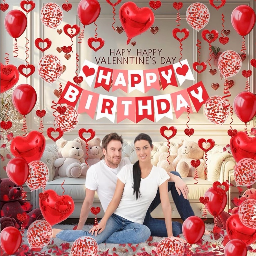 Birthday Valentine’s Day Red Heart Party Decoration Set